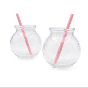 New Set of 2 Fishbowl Glass Tumblers, 10oz w/ straw, Girls Night